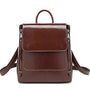Sac à dos en cuir véritable brillant marron avec poignée et bretelles ajustables