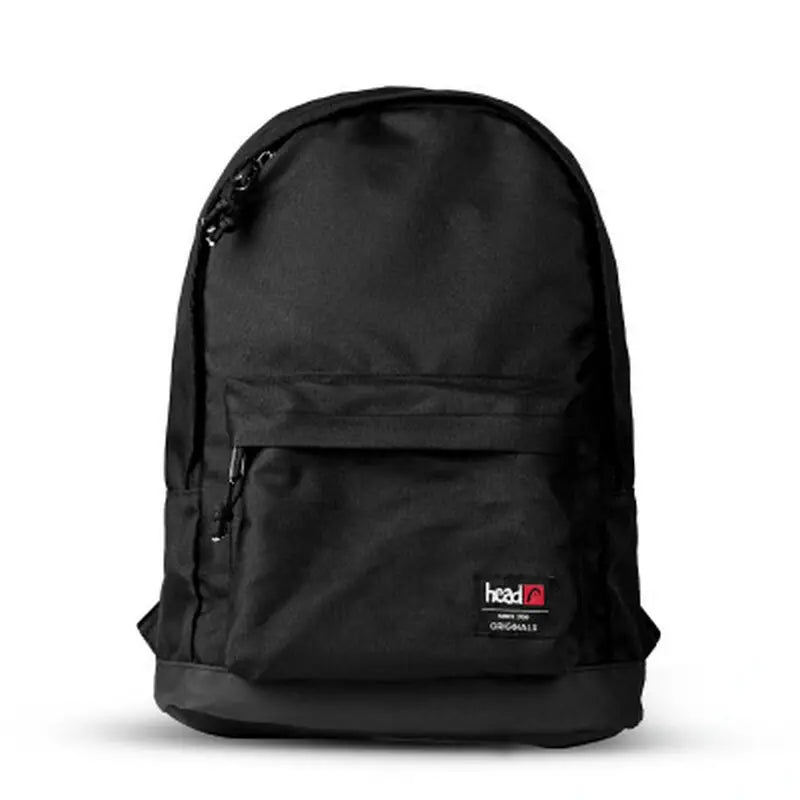 Sac à dos en tissu noir avec poche frontale et fermeture éclair supérieure pour fille casuale