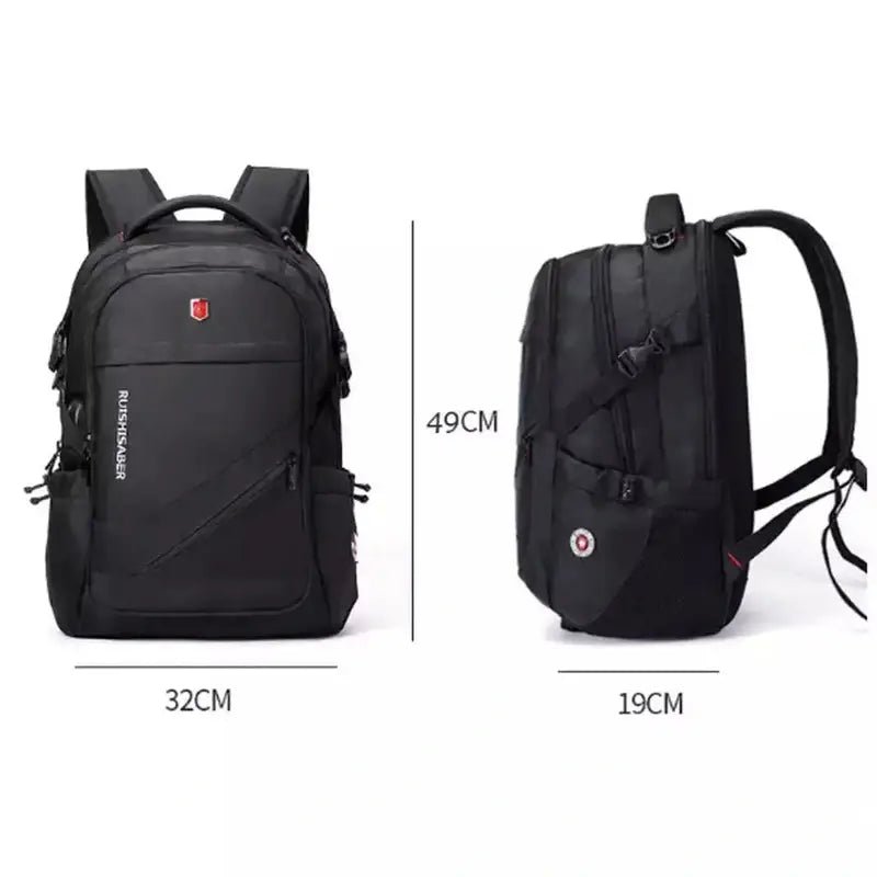 Sac à dos homme haute densité noir avec plusieurs compartiments et poches latérales