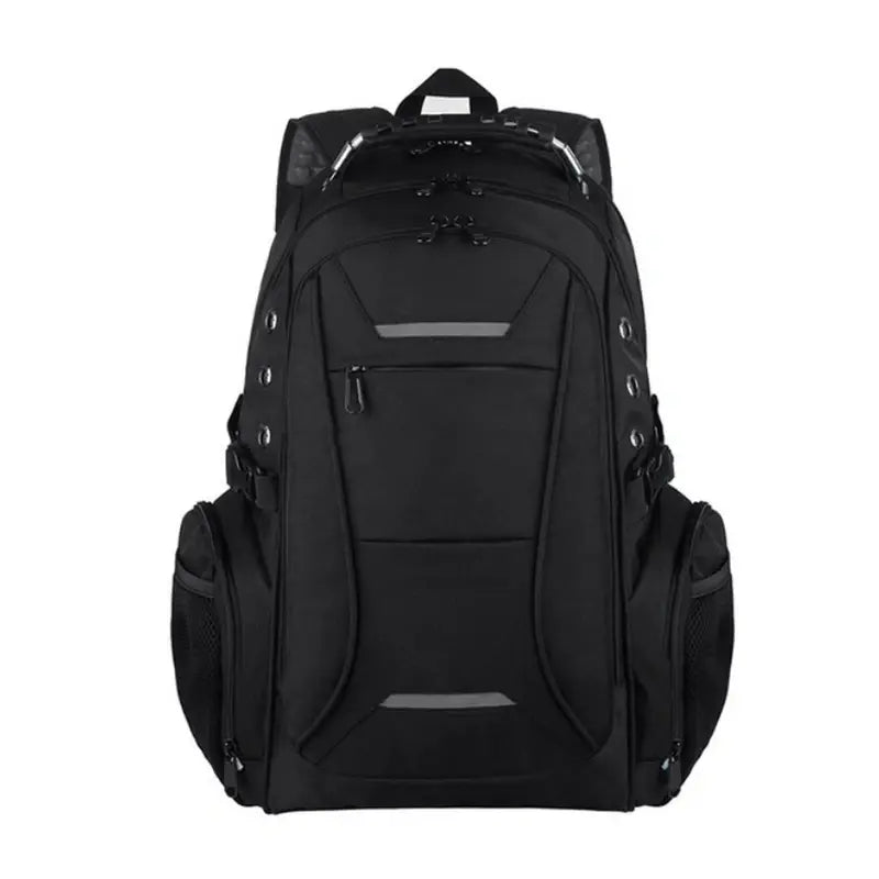 Sac à dos homme multifonction noir avec plusieurs compartiments et accents réfléchissants
