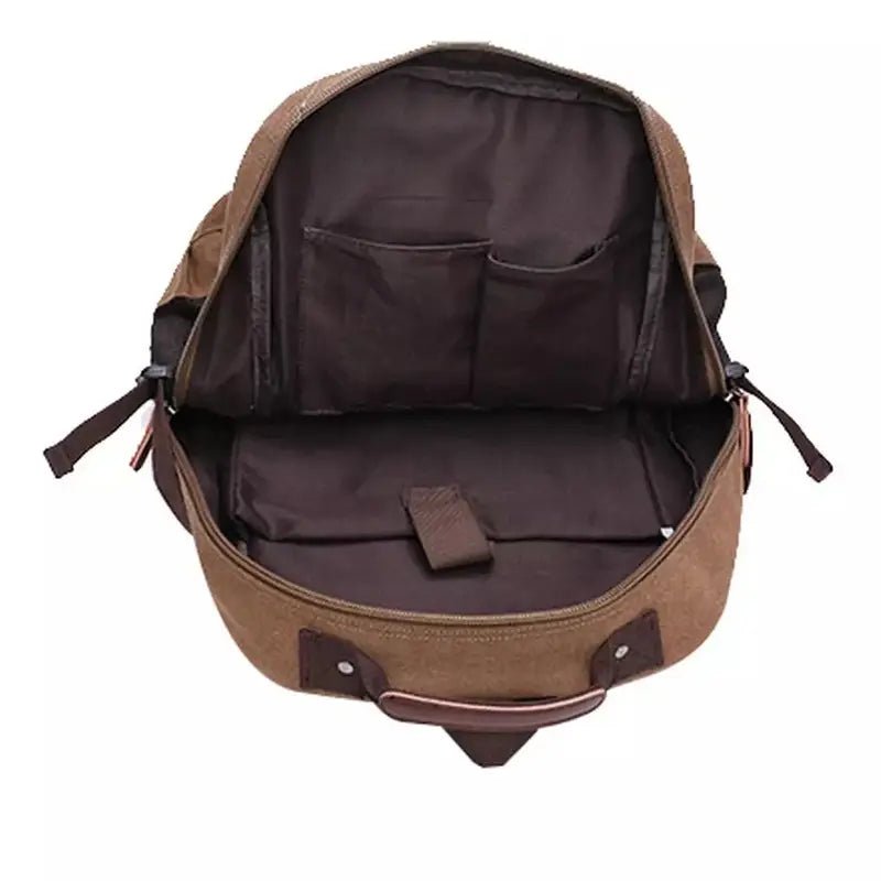 Sac à dos en toile marron pour homme avec poches internes et compartiment pour ordinateur portable