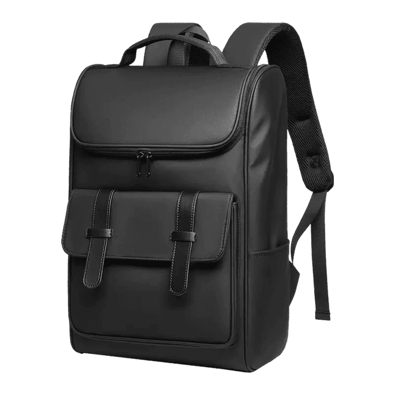 Sac à ordinateur femme en faux cuir noir élégant avec plusieurs compartiments et bretelles ajustables