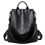 Sac à dos en cuir noir femme avec anti-vol, bretelles et poignée supérieure