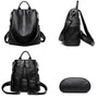 Sac à dos en cuir noir femme avec anti-vol et multiples options de port