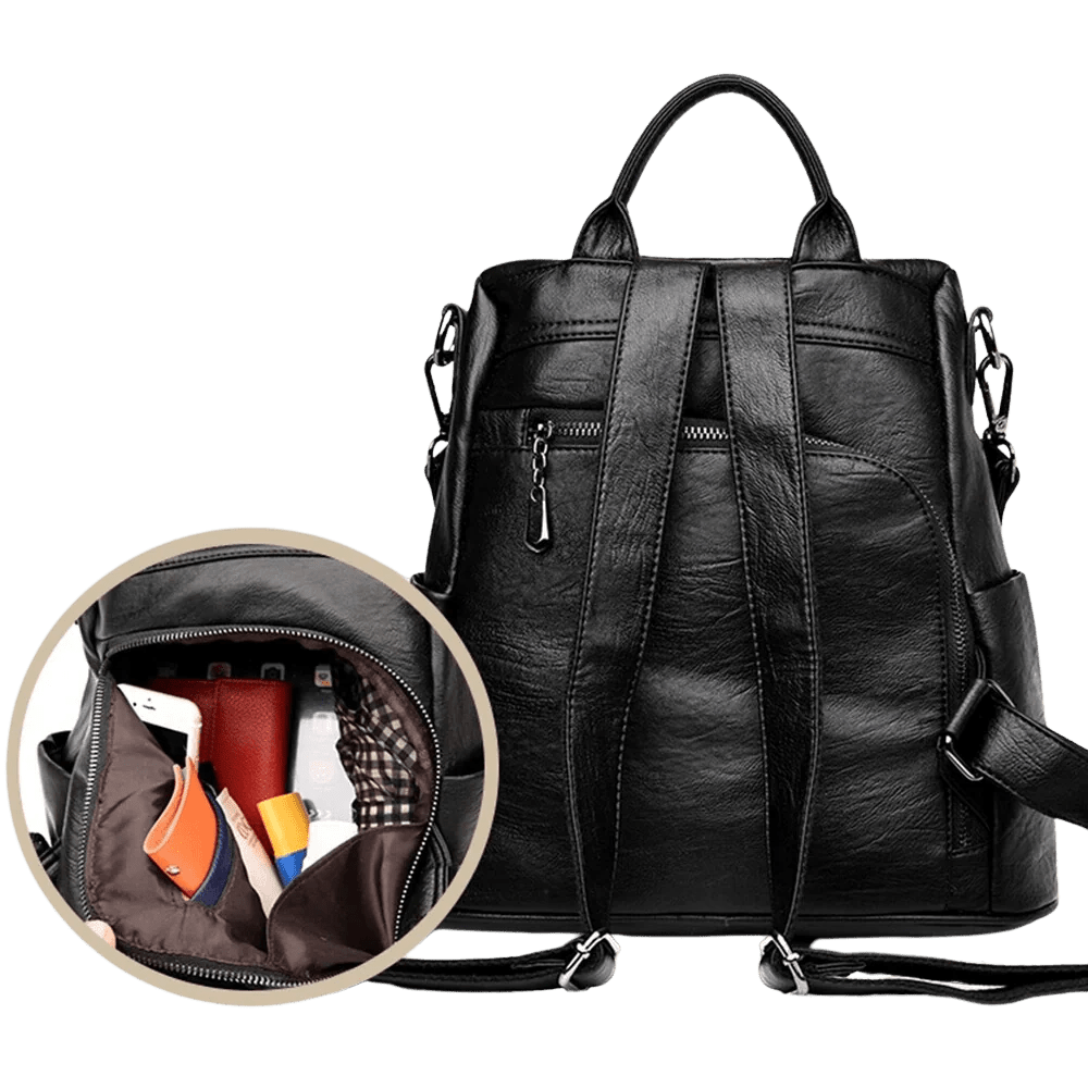 Sac à dos convertible en faux cuir noir pour femme Grand sac à dos cuir noir femme