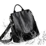 Sac à dos noir en faux cuir résistant à l’eau avec bandoulière pour femme Grand sac à dos cuir noir femme