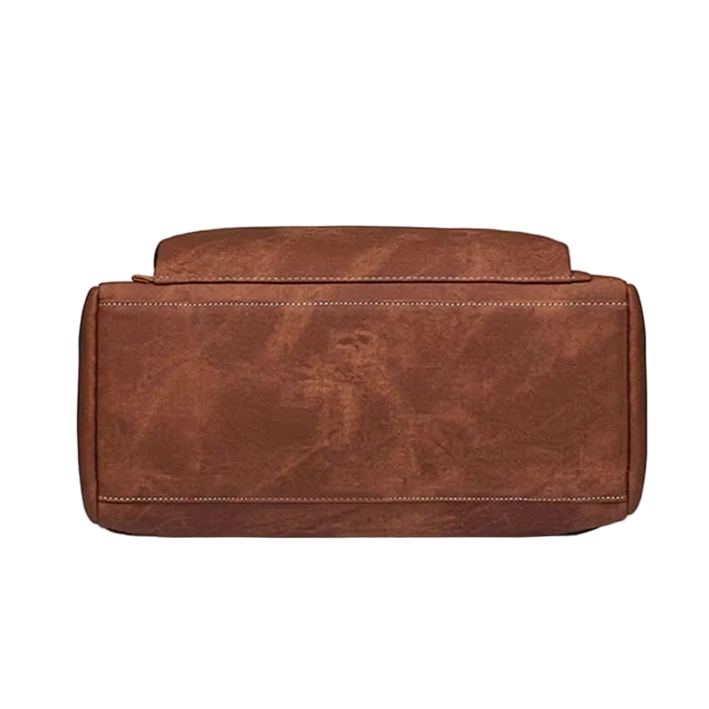Sac à dos en cuir vintage brun distressed avec coutures blanches