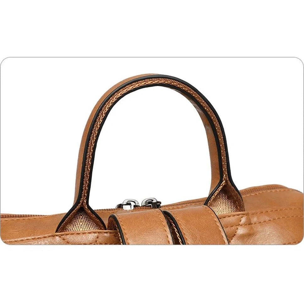 Poignée de sac en cuir marron avec trim métallique et fermeture éclair pour Grand sac à dos en cuir Oldschool