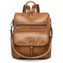 Sac à dos en cuir vieux school marron avec poches zippées et bandoulière à motif