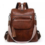 Sac à dos en similicuir marron pour femme avec poches multiples et tassel décoratif