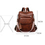 Sac à dos en similicuir marron pour femme avec plusieurs compartiments et sangle à motif