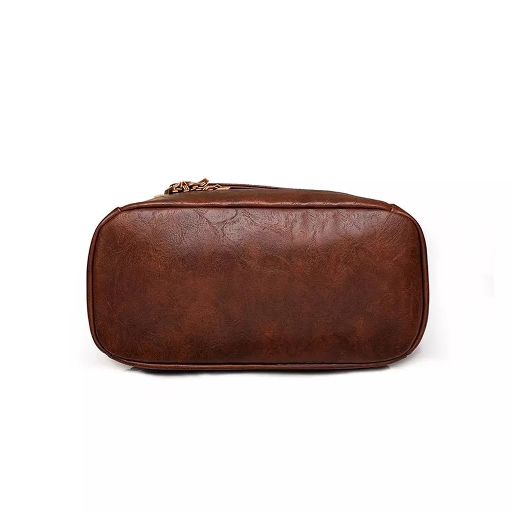 Sac à dos en similicuir pour femme avec sac à main en faux cuir marron et chaîne en or