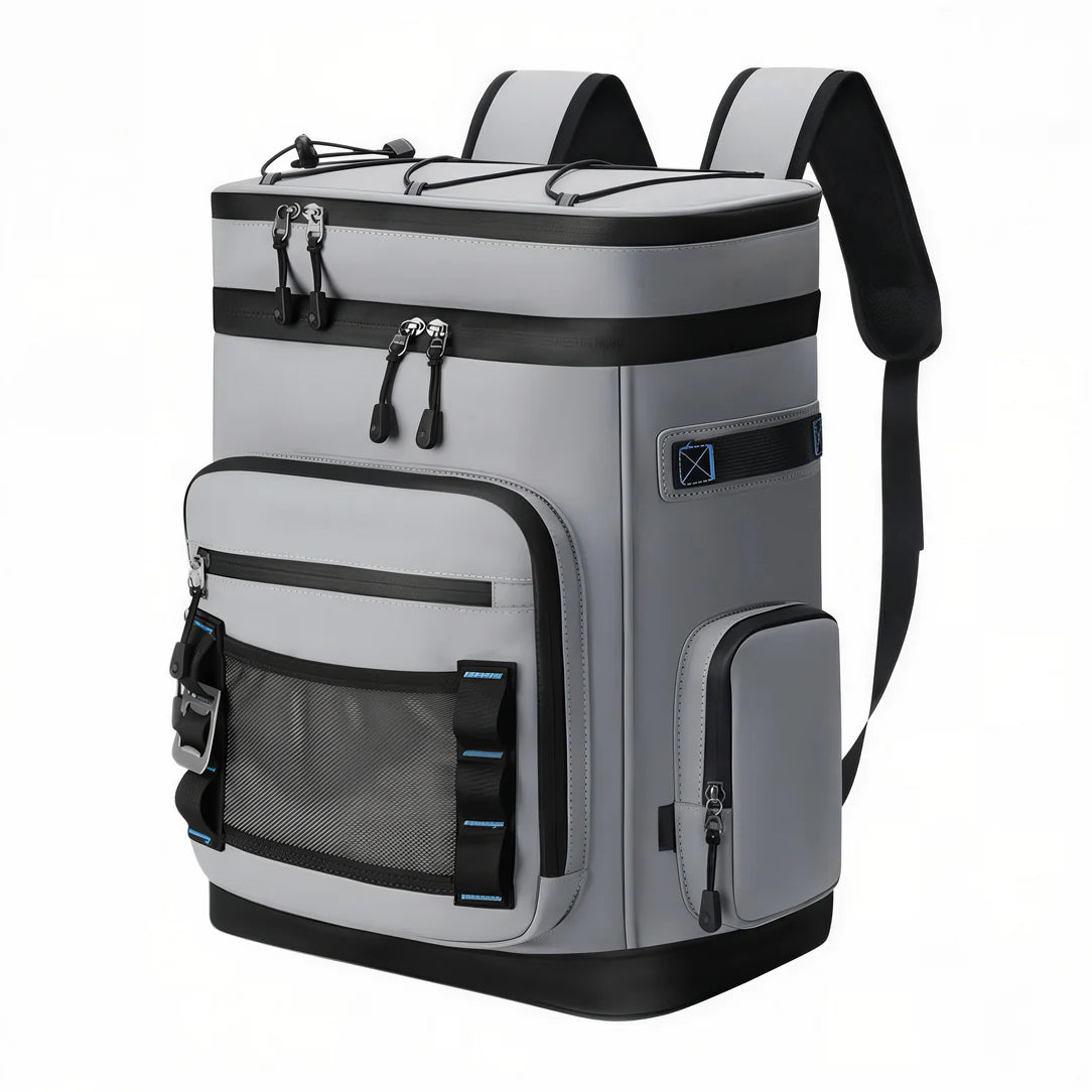 Sac à dos isotherme gris avec plusieurs poches et bretelles rembourrées 30L