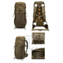 Vue multiple du Grand sac à dos militaire 50L 600D avec ventilation et compartiments extérieurs