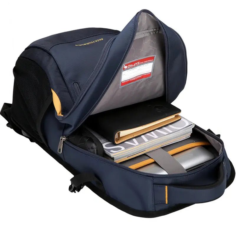 Sac à dos Grand sac à dos pour le collège navy bleu et orange avec ordinateur et livres