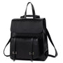 Sac à dos convertible en faux cuir noir avec poignée, rabat et poches à boucles