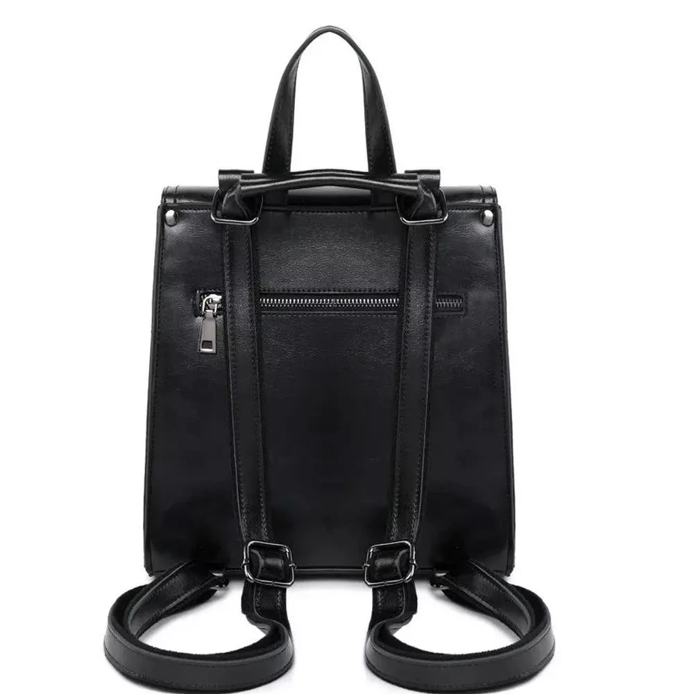 Sac à dos en faux cuir noir avec bretelles ajustables et poignée supérieure