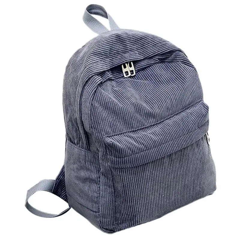 Mini sac à dos fille en corduroy avec zipper apparente et poche frontale