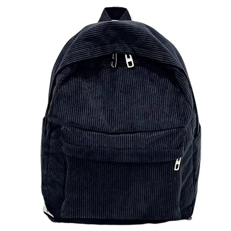 Sac à dos fille en velours côtelé noir avec zips argentés pour petit sac à dos fille