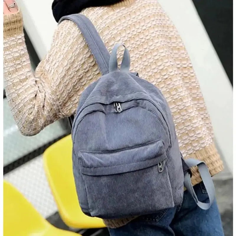 Petit sac à dos fille en velours côtelé mini sac bleu poussière