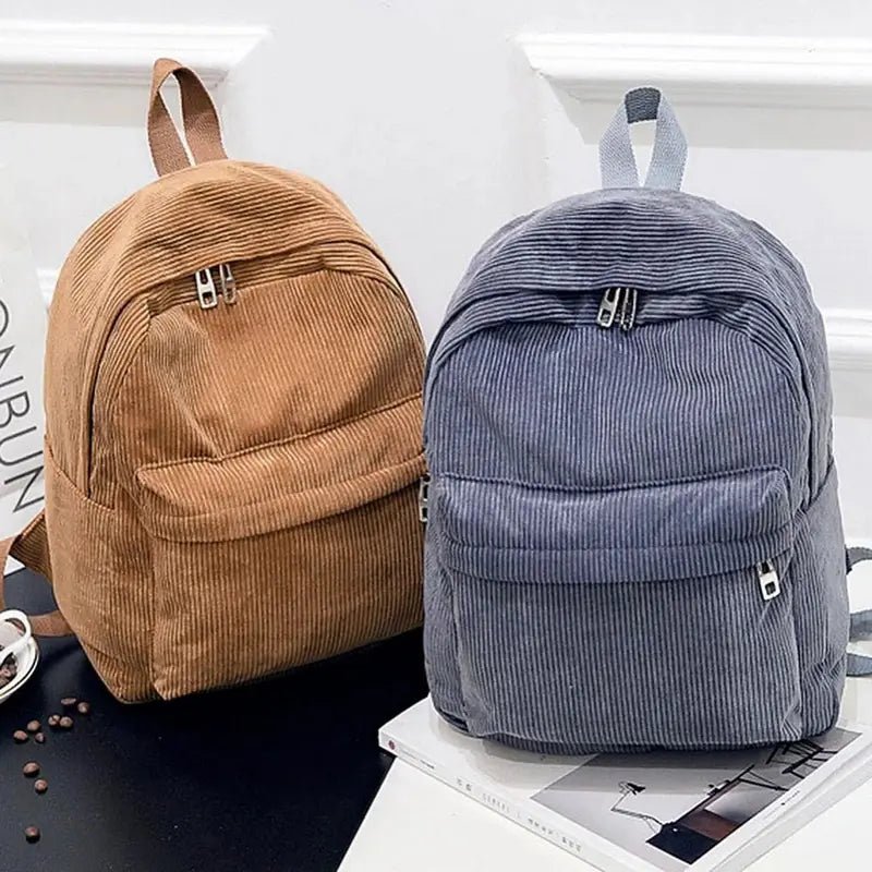 Deux sacs à dos en velours côtelé, un marron et un gris, pour fille Petit sac à dos fille