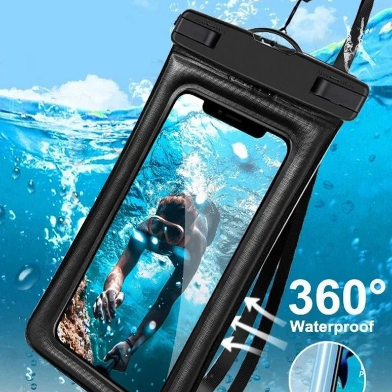 Pochette 100 % waterproof pour téléphone avec fenêtre transparente et lanière