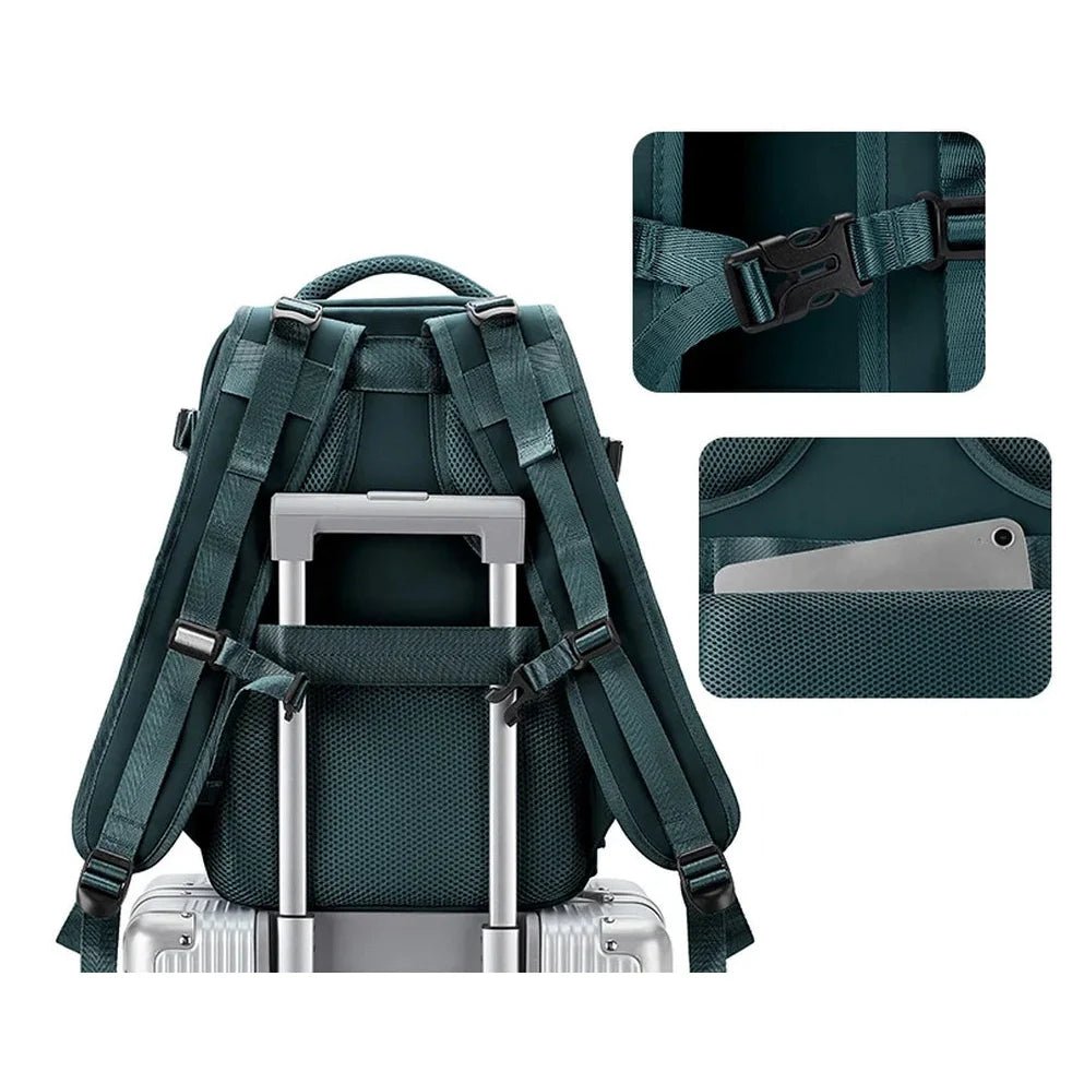 Sac 40x20x25 sac à dos vert foncé avec bretelles rembourrées et sangle pour valise