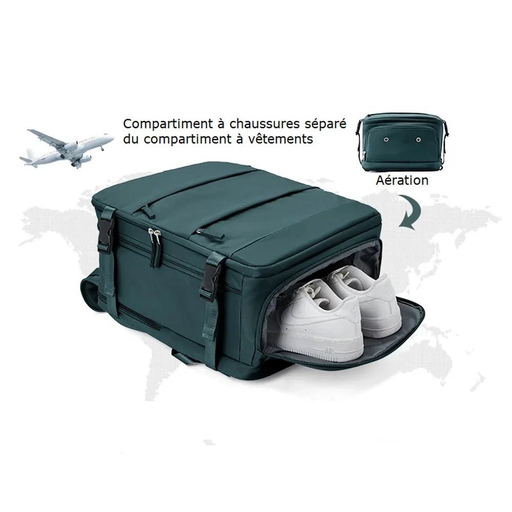 Sac 40x20x25 sac à dos de voyage vert foncé avec compartiment à chaussures ventilé