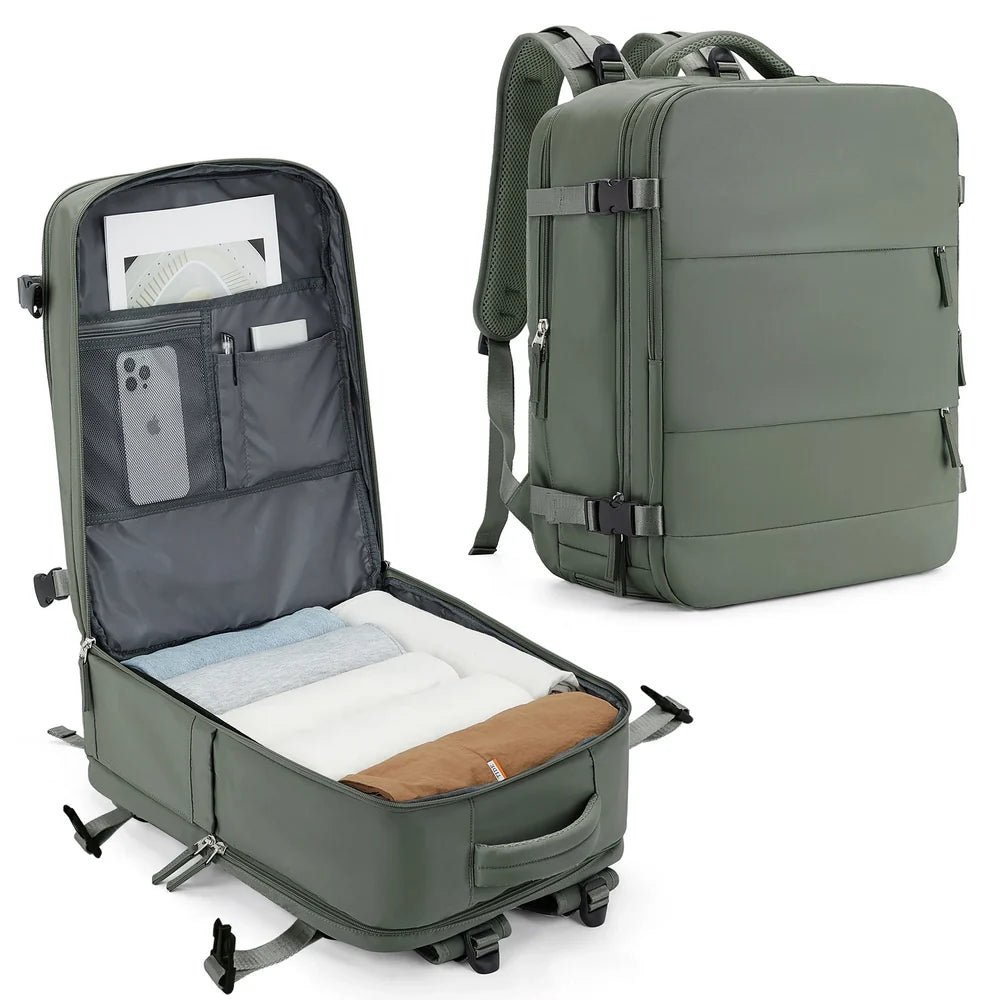 Sac 40x20x25 sac à dos vert olive polyvalent avec plusieurs compartiments pour une organisation optimale