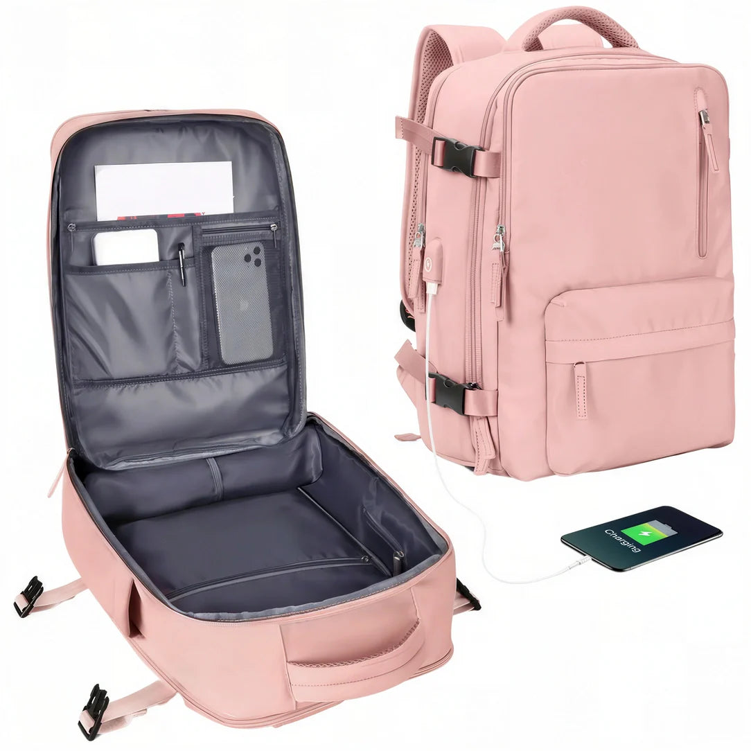 Sac à dos ordinateur rose gold 40x20x30 avec ports USB et compartiments multiples