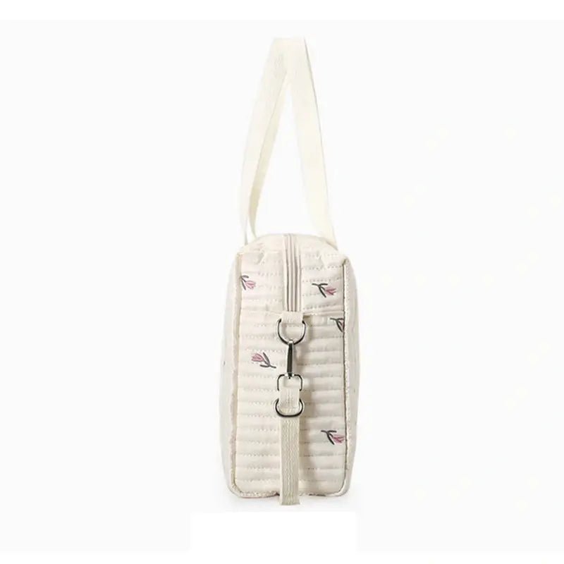 Sac à bandoulière en coton pour bébé avec sac matelassé blanc cassé et imprimé floral