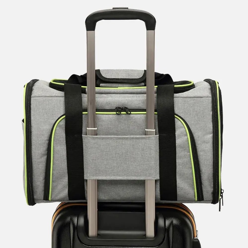 Sac à bandoulière extensible pour chat et chien avec porte-bât, gris, vert fluo, poignée