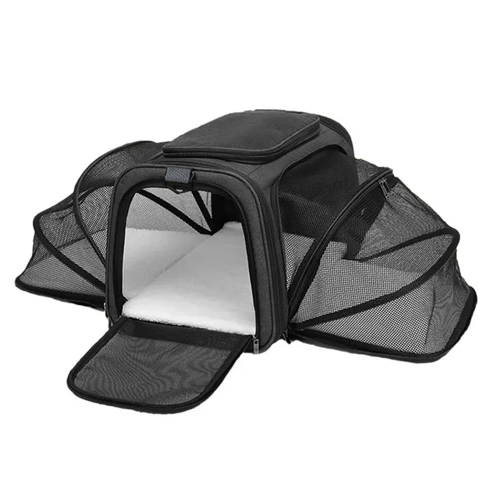 Sac à bandoulière extensible pour chat et chien avec porte collapsible et intérieur doux