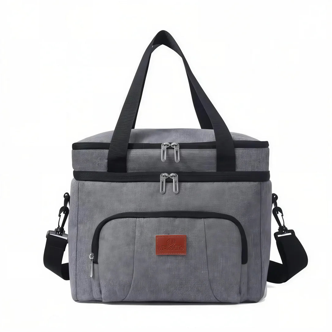 Sac à bandoulière isotherme 15L avec double compartiment en gris et bandoulières noires