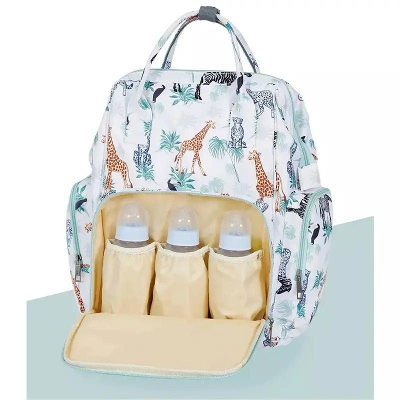 Sac à bandoulière à langer à motif imprimé avec motif safari et poches à bouteilles isolées