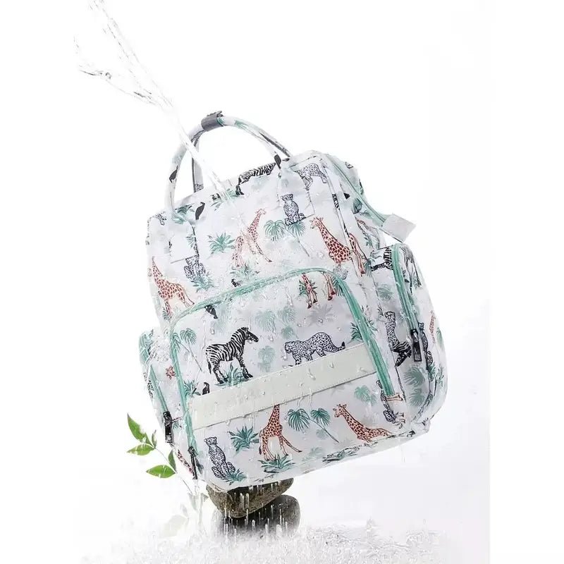 Sac à bandoulière à langer imperméable blanc avec motif d’animaux de la Jungle