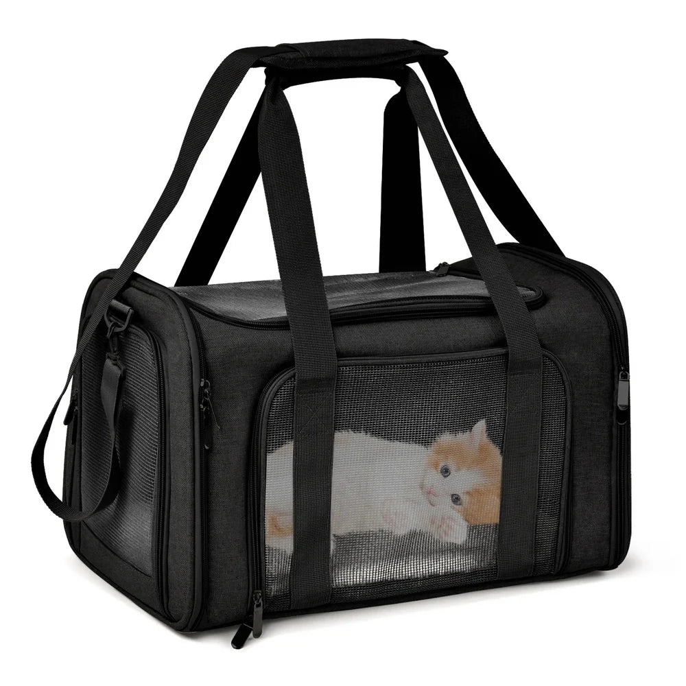 Sac à bandoulière pour chat ou chien, sac de transport noir avec fenêtres en mesh