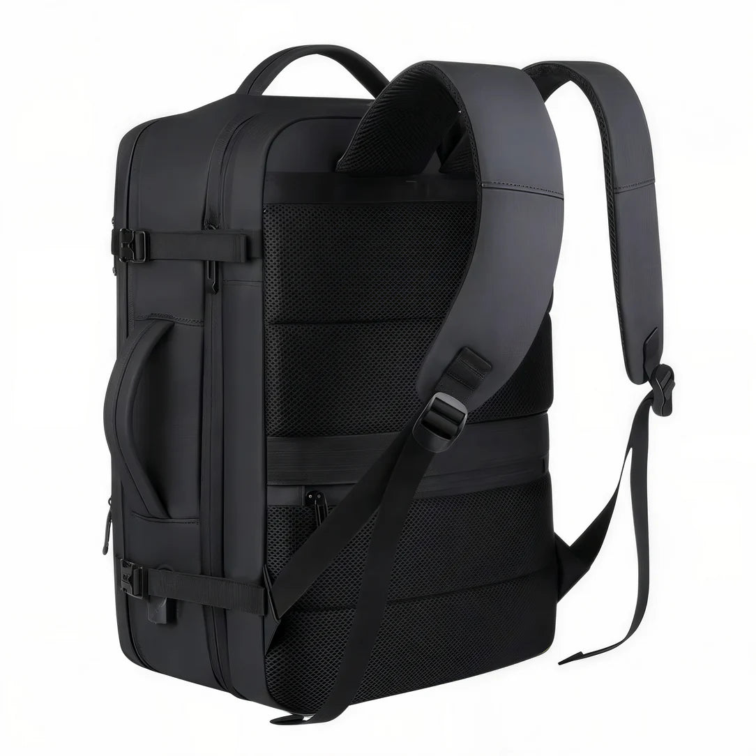 Sac à dos de voyage noir avec bretelles rembourrées et panneau dorsal pour ordinateur portable