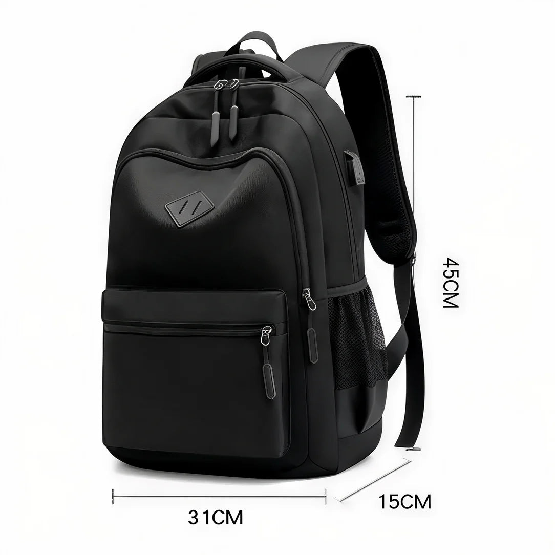 Sac à dos 2 compartiments collège noir avec ports USB et plusieurs poches