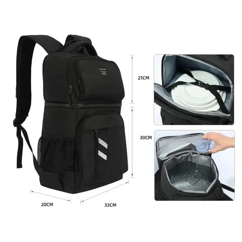 Sac à dos avec compartiment isotherme noir, isolé, avec plusieurs poches et bandes réfléchissantes