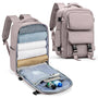 Sac à dos de voyage 45x36x20 violet clair avec compartiments ouverts et organiser