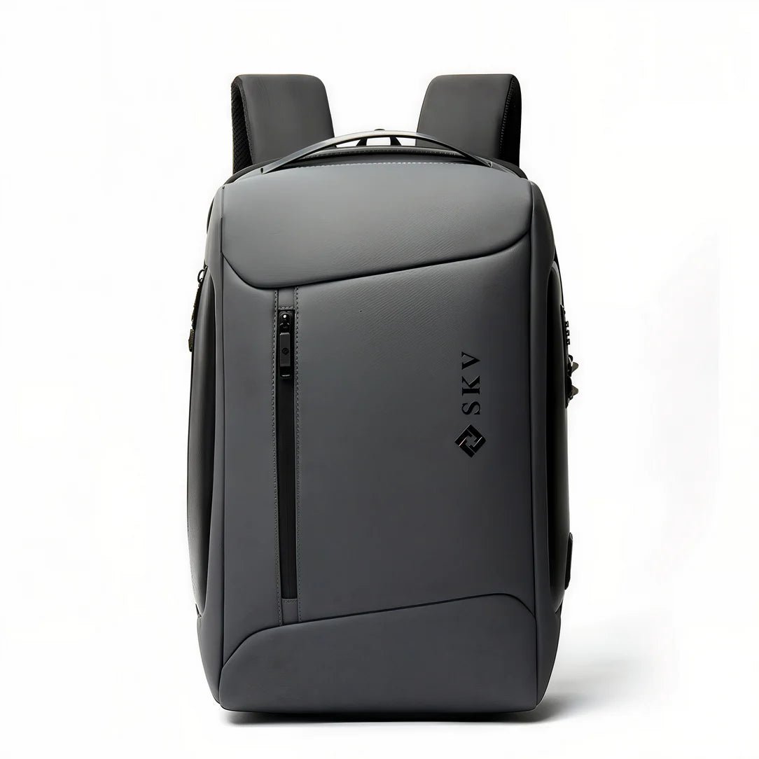 Sac à dos antivol SKV SafeGuard en gris foncé, étanche, avec poche secrète et anti-vol
