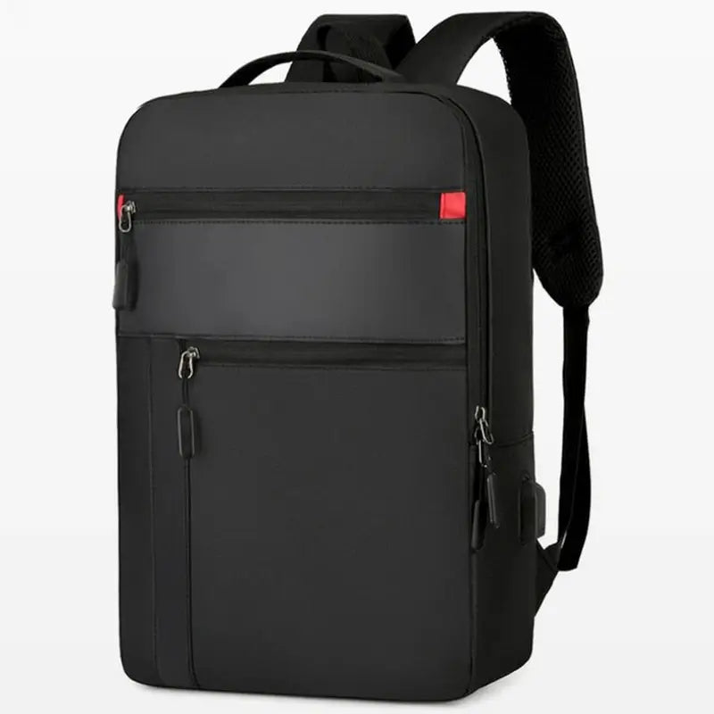 Sac à dos avec poche ordinateur noir rectangulaire, plusieurs compartiments et port USB