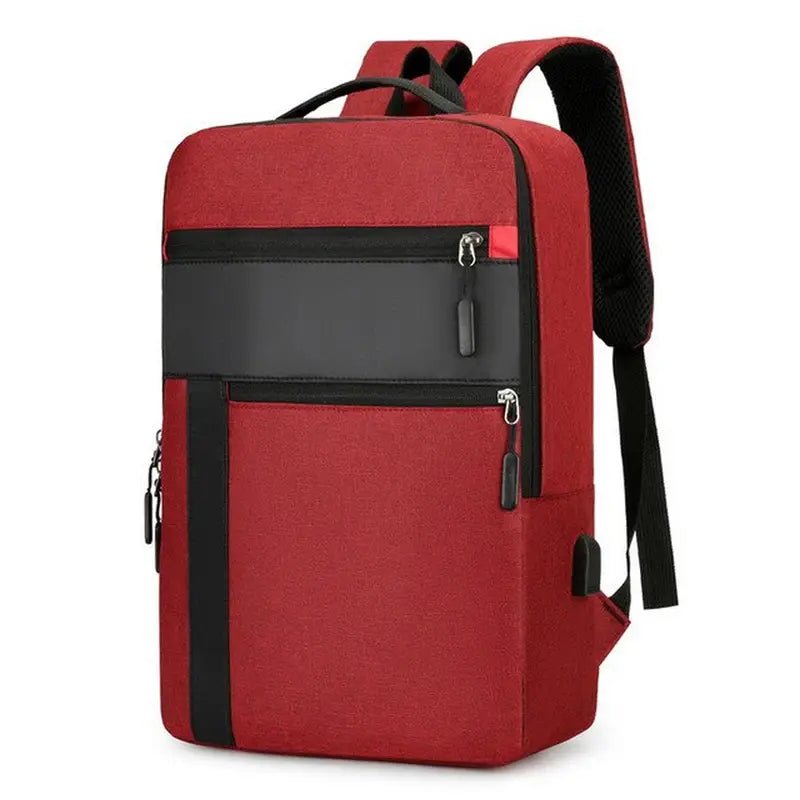 Sac à dos avec poche ordinateur, rouge et noir, plusieurs compartiments zippés, port USB