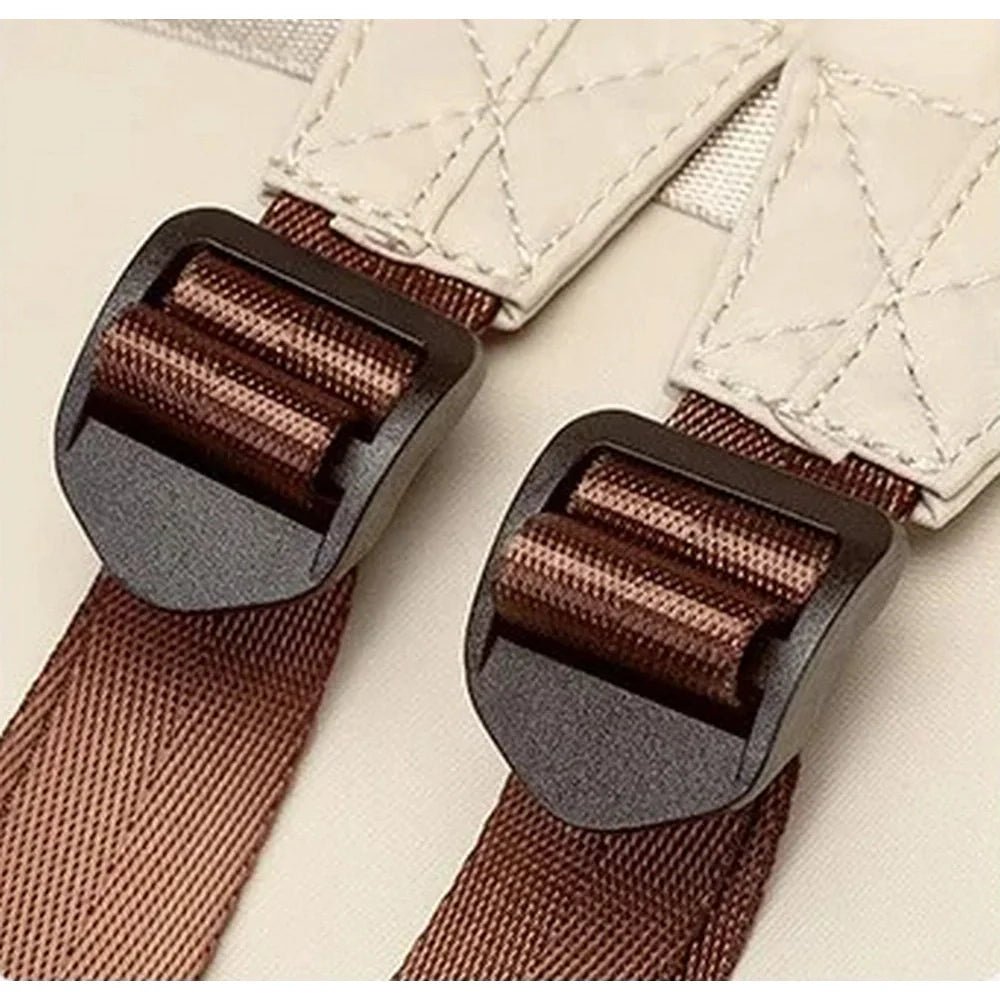 Boucles de fixation en plastique marron foncé avec sangle rayée beige et blanche pour Sac à dos Femme