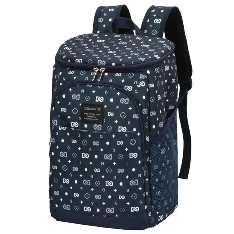 Sac à dos isotherme repas navy bleu avec motif blanc et plusieurs compartiments