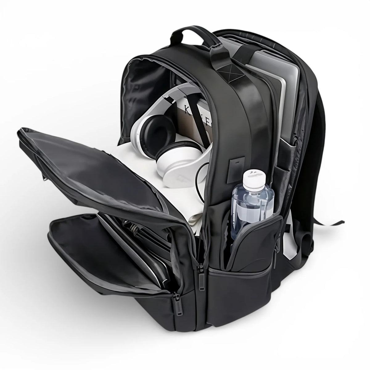 Sac à dos bureau homme Xpac noir nylon avec compartiments et poche bouteille