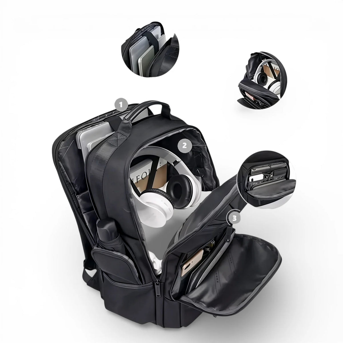 Sac à dos bureau homme Xpac noir avec compartiments et rembourrages tech