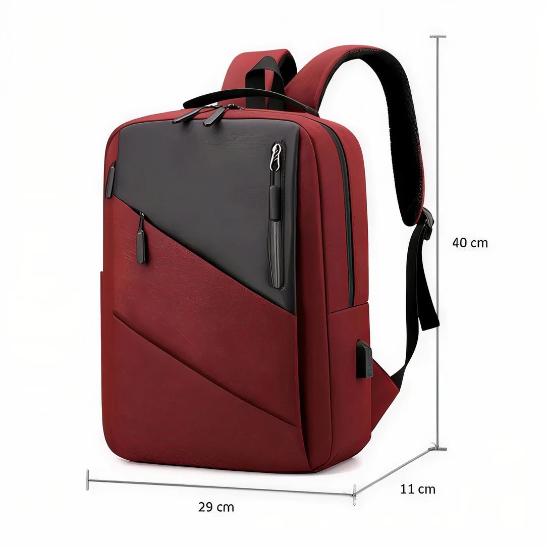 Sac à dos bureau ordinateur rouge et noir avec port USB externe pour ordinateur