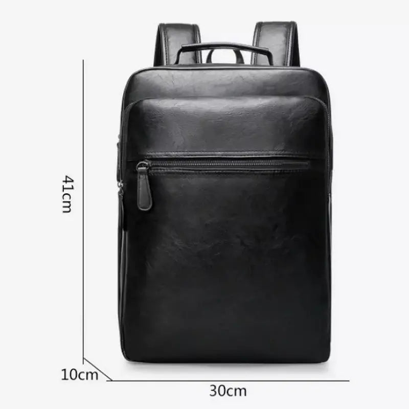 Sac à dos business homme cuir en cuir noir avec poche zippée frontale et bretelles ajustables